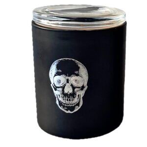 Sand + Fog Scented Skull Jar Candle "Beware" Glass Lid with Black Falcon Print